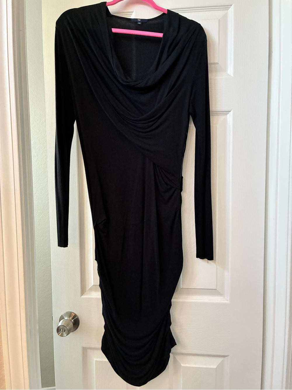 GAP Black Long-Sleeve Draped Cowl Neck Dress